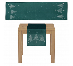 Ubrus - běhoun, motiv se stromky, 100% polyester, 40 x 150 cm, zelený