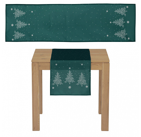 Ubrus - běhoun, motiv se stromky, 100% polyester, 40 x 150 cm, zelený Ubrus - běhoun, motiv se stromky, 100% polyester, 40 x 150 cm, zelený