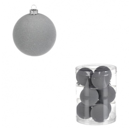 Kulaté sametové ozdoby - pr. 6 cm, šedé, cena za balení (9 ks)