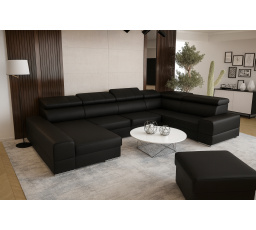 Rohová sedací souprava ROYAL MAX II průměr 230x375x185 - černá eko kůže , pravá