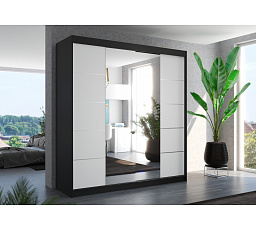 Posuvná skříň se zrcadlem DALMATIA 200 Černá+Bílá