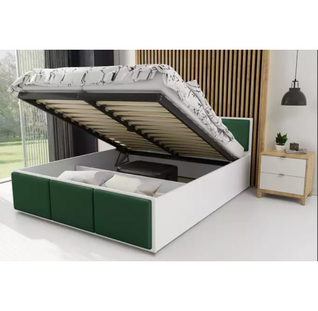 Ložnicová postel Panamax v bílé barvě, se zelenou výplní, bez matrace 120 x 200