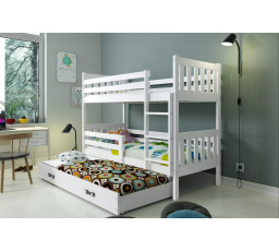 Dětská patrová postel CARINO 3 s přistýlkou 80x190 cm, včetně matrací, Bílá/Bílá
