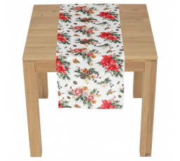 Běhoun - vánoční květy a jehličí, 100% polyester, 40 x 150 cm