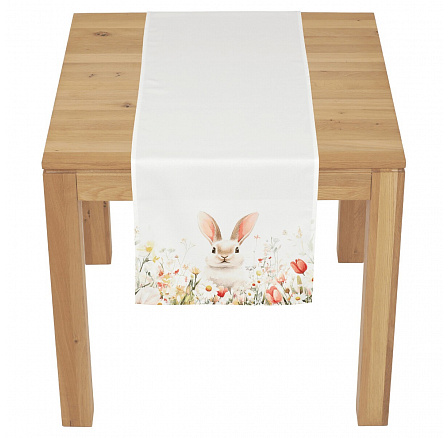 Běhoun - zajíc v rozkvetlé louce, 100 % polyester, 40 x 150 cm