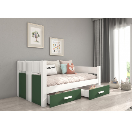 Postel dětská BIBI s matrací 200x90 Bílá+Zelená s matrací