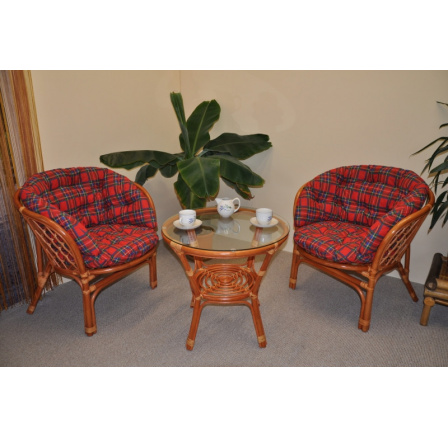 Ratanová sedací souprava Bahama koňak 2+1, polstry červené MAXI Ratanová sedací souprava Bahama koňak 2+1, polstry červené MAXI