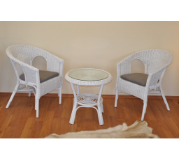 Ratanová sedací souprava Fabion bílá  polstry šedý melír