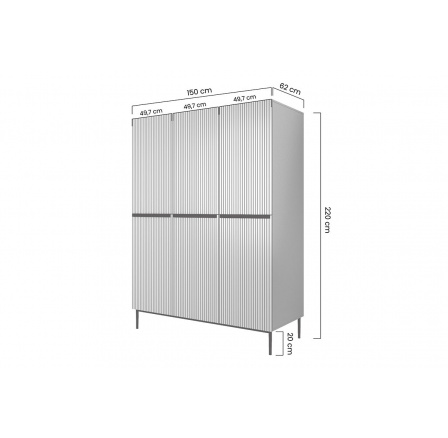 Skříň Nicole 150 cm - modrá MDF / černé nožky