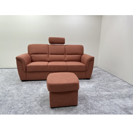 SAHARA LUX (SARAH LUX) pohovka 3R -bok č.1+ 1x ZÁHLAVNÍK "E" + 1x TAB taburet, látka NOBILIA 52 cihlová /nožky HSH hnědá, kolekce "FN" (Z) VZORNÍK B