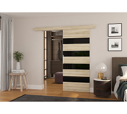 Posuvné dveře na stěnu MILOU 86 Sonoma+Černý Lacobel