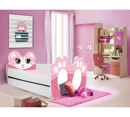Dětská postel BEAR s matrací a šuplíkem, 140x70 cm, Bílá/Růžová