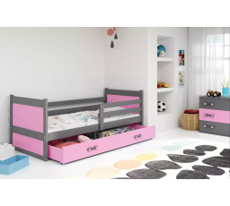 Dětská postel RICO 80x190 cm se šuplíkem, bez matrace, Grafit/Růžová