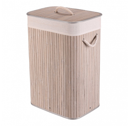 Koš prádelní - bambusový, s víkem, šedý