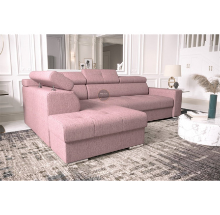 Rohová sedací souprava s funkcí spaní MARGO I 260×185 - levá, růžová Rohová sedací souprava s funkcí spaní MARGO I 260×185 - levá, růžová
