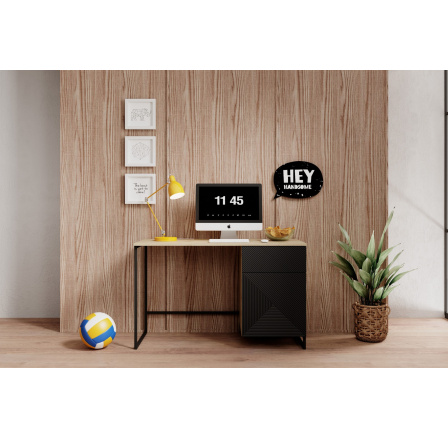 Psací stůl Asha se zásuvkou 120 cm - artisan / černý mat / černý rám