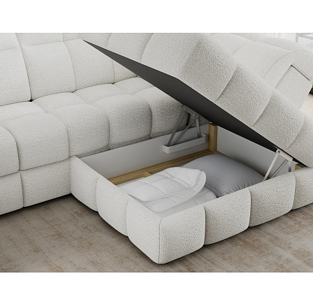 Bronon right-hand corner sofa with sleeping function and storage compartment, white bouclé Royal 01 123x212 Right 1