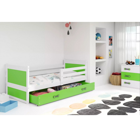 Dětská postel RICO 80x190 cm se šuplíkem, bez matrace, Bílá/Zelená