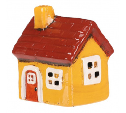 Domeček keramický - LED osvětlení, žlutý s červenou střechou