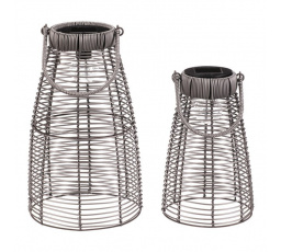 Lucerna z polyratanu - kónická, LED osvětl., šedá, cena za sadu 2 ks