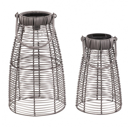 Lucerna z polyratanu - kónická, LED osvětl., šedá, cena za sadu 2 ks