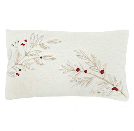 Polštář s výplní - umělá kožešina, bílý s větvičkami, 100% polyester, 50 x 30 cm Polštář s výplní - umělá kožešina, bílý s větvičkami, 100% polyester, 50 x 30 cm