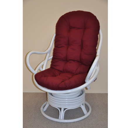 Ratanové houpací křeslo Swivel Helsinky  bílé polstr vínový