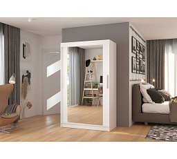 Šatní skříň s posuvnými dveřmi a zrcadlem TIBAGO 120 Bílá+Bílá