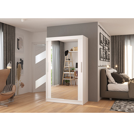 Šatní skříň s posuvnými dveřmi a zrcadlem TIBAGO 120 Bílá+Bílá