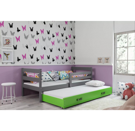 Dětská postel ERYK s přistýlkou 90x200 cm, bez matrací, Grafit/Zelená