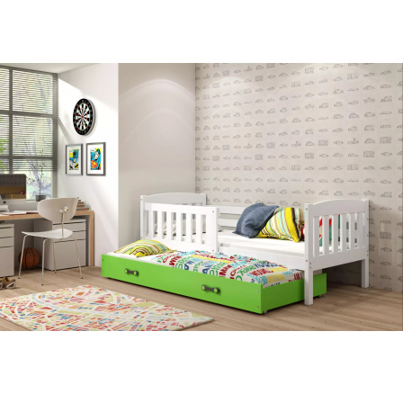 Dětská postel KUBUS s přistýlkou 80x190 cm, bez matrací, Bílá/Zelená