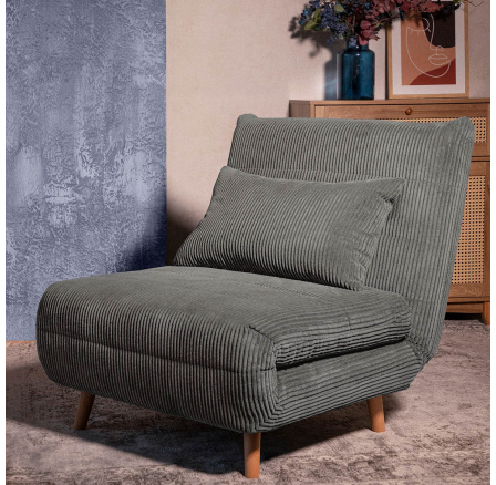 Sofa SOLACE 1-místná, s funkcí spaní manšestr šedá 83x91x84 cm 871639