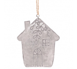 Domeček závěsný - kovová dekorace, barva stříbrná