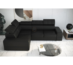 Rohová sedací souprava ROYAL II 280×210 přírodní kůže - černá kůže , levá