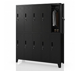 Šatní skříň BHP, přihrádková, perforovaná, 10 přihrádek, černá, 1360x1720x450 mm: BARTEK PRO