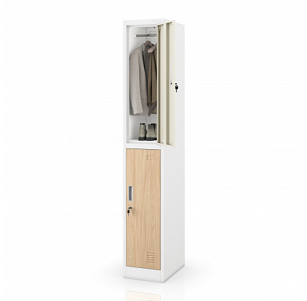 Šatní skříň BHP, zaměstnanecká, jednodílná, 2 přihrádky s tyčí, bílá/dub sonoma, 316,5x1850x450 mm: IGOR 1 Plus Eco Design Šatní skříň BHP, zaměstnanecká, jednodílná, 2 přihrádky s tyčí, bílá/dub sonoma, 316,5x1850x450 mm: IGOR 1 Plus Eco Design
