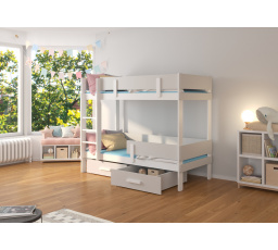 Dvoulůžková patrová postel ETIONA 180x80 Bílá+Šedá
