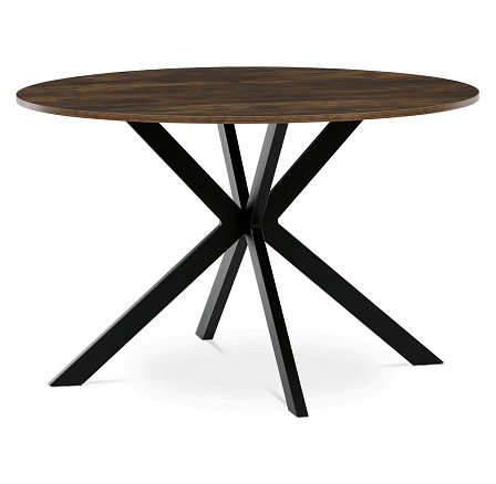 Stůl jídelní kulatý, 120x120x75,5 cm, MDF staré dřevo, černé kovové nohy