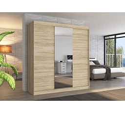Šatní skříň s posuvnými dveřmi a zrcadlem SANTIAGO 200 Sonoma+Sonoma
