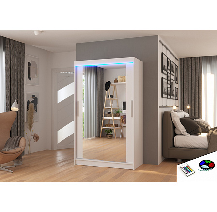 Posuvná skříň se zrcadlem a LED osvětlením TIBAGO 120 Bílá