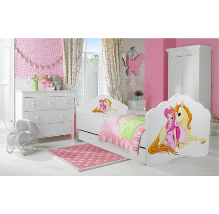 Postel s matrací a šuplíkem CASIMO GIRL WITH UNICORN 140x70 Bílá