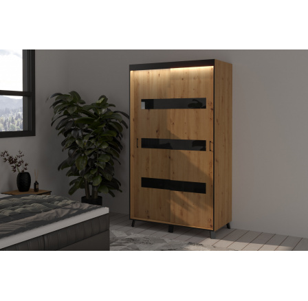 Šatní skříň SOLANO 120, Artisan/Černá + LED osvětlení