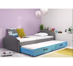 Dětská postel LILI s přistýlkou 90x200 cm, bez matrací, Grafit/Modrá