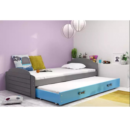 Dětská postel LILI s přistýlkou 90x200 cm, bez matrací, Grafit/Modrá