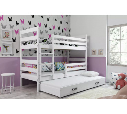 Dětská patrová postel ERYK 3 s přistýlkou 90x200 cm, bez matrací, Bílá/Bílá