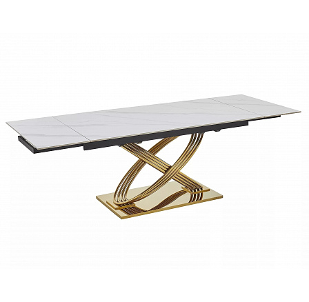 Jídelní stůl HERMES II 160(240)x90cm, Efekt bílého mramoru/Zlatá
