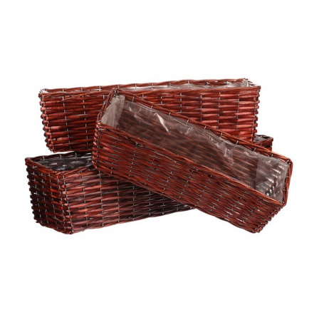 Košík proutěný - hranatý truhlík, tmavě hnědý, cena za sadu 3 ks