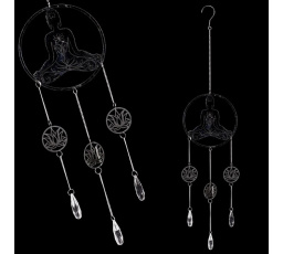 Dekorace na zavěšení, kovová, stříbrná - Budha a lotus.