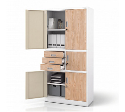 Kancelářská kovová skříň s trezorem bílá / dub sonoma: Eco Design FILIK II, 900 x 1850 x 400 mm