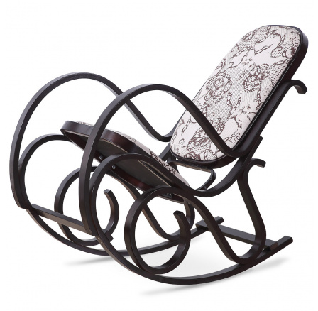 Houpací křeslo, buková překližka, moření tmavý ořech, potah světlá látka Houpací křeslo, buková překližka, moření tmavý ořech, potah světlá látka